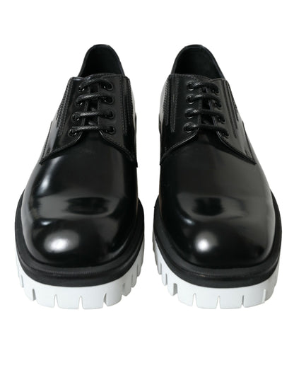  - Sophisticated Black and White Leather Derby Shoes