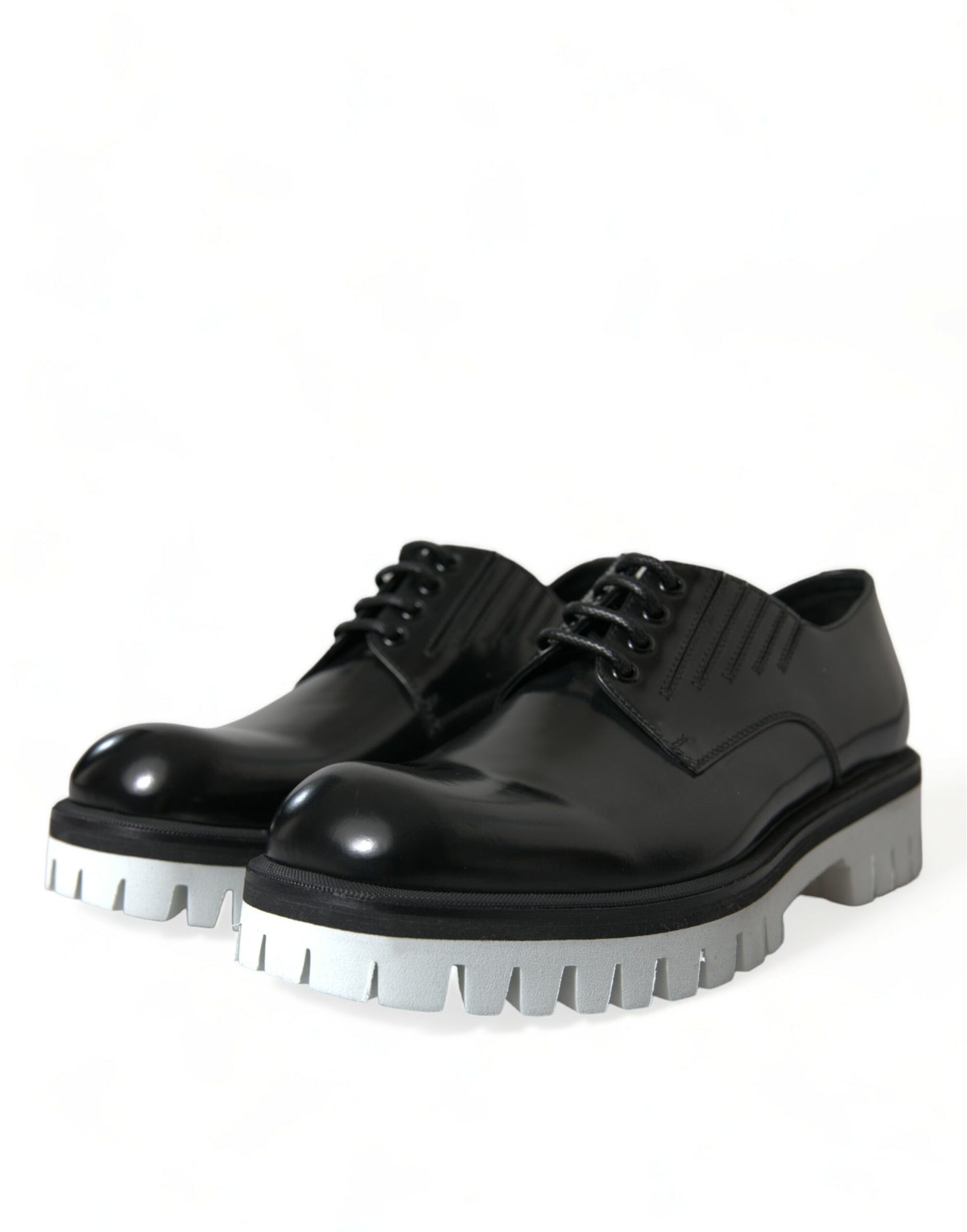  - Sophisticated Black and White Leather Derby Shoes