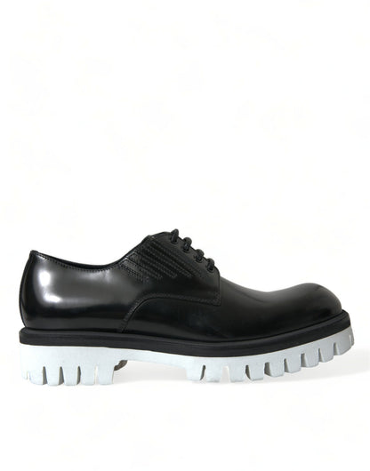  - Sophisticated Black and White Leather Derby Shoes