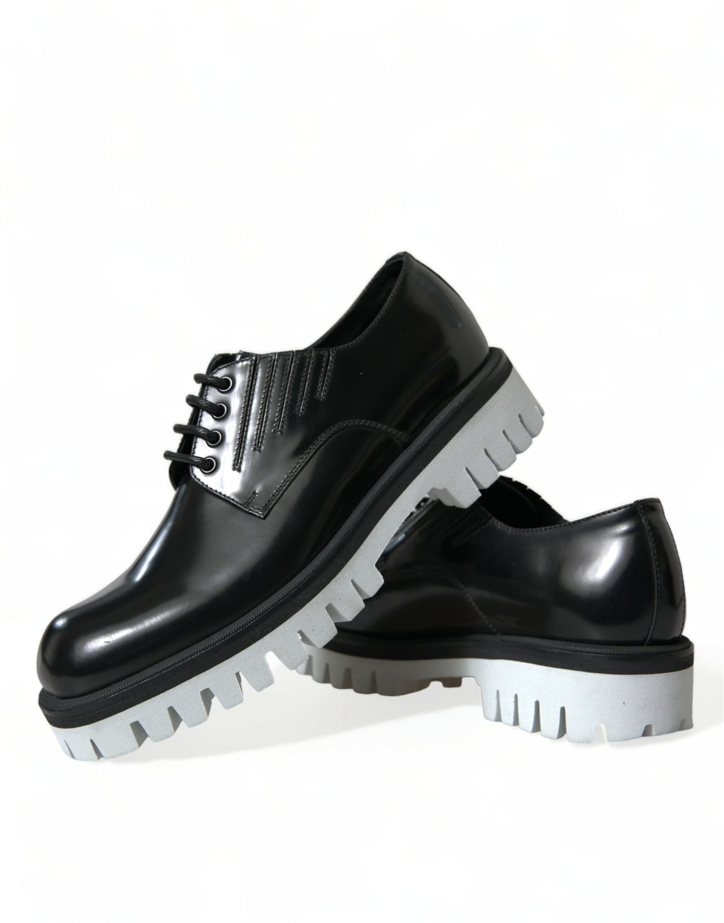  - Sophisticated Black and White Leather Derby Shoes