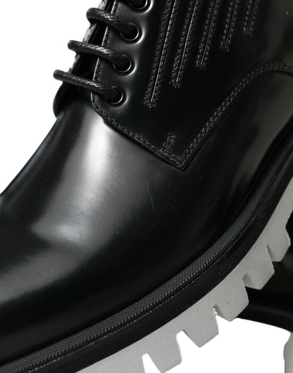  - Sophisticated Black and White Leather Derby Shoes