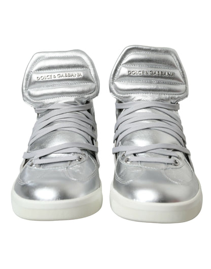  - Silver Leather High-Top Sneakers