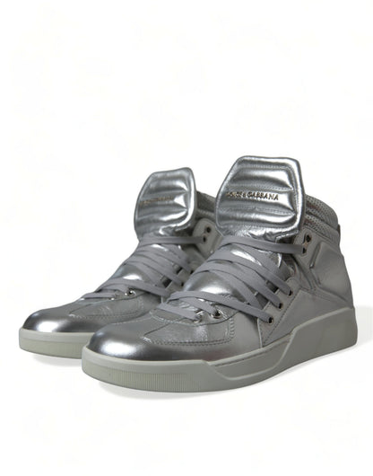  - Silver Leather High-Top Sneakers