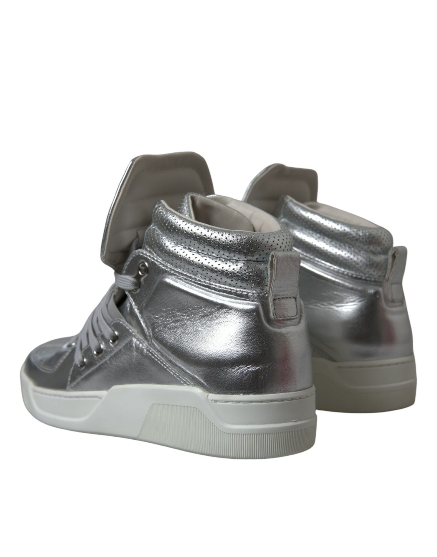  - Silver Leather High-Top Sneakers