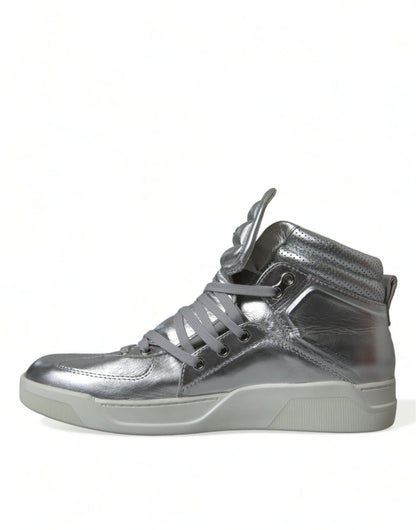  - Silver Leather High-Top Sneakers