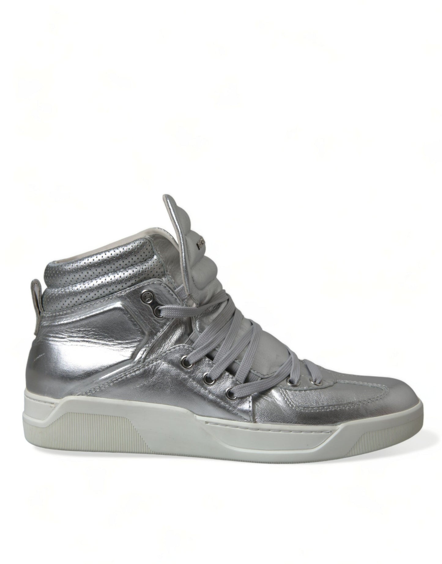  - Silver Leather High-Top Sneakers