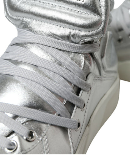  - Silver Leather High-Top Sneakers