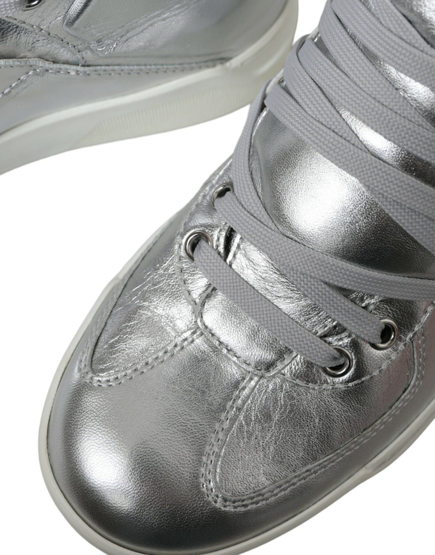  - Silver Leather High-Top Sneakers