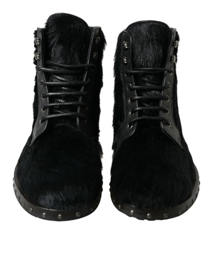  - Elegant Black Calf Leather Lace-Up Boots