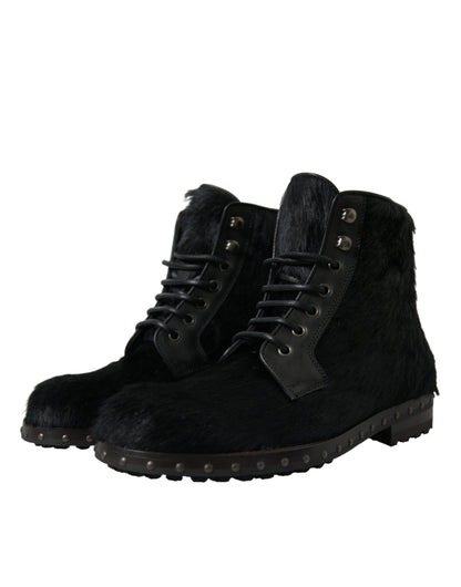  - Elegant Black Calf Leather Lace-Up Boots