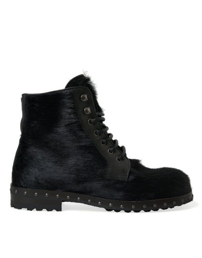  - Elegant Black Calf Leather Lace-Up Boots