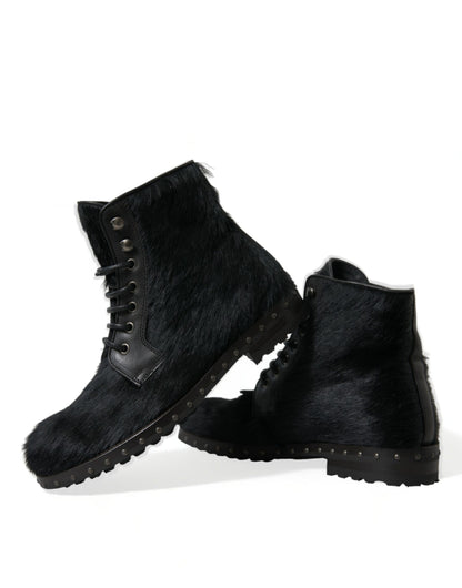  - Elegant Black Calf Leather Lace-Up Boots