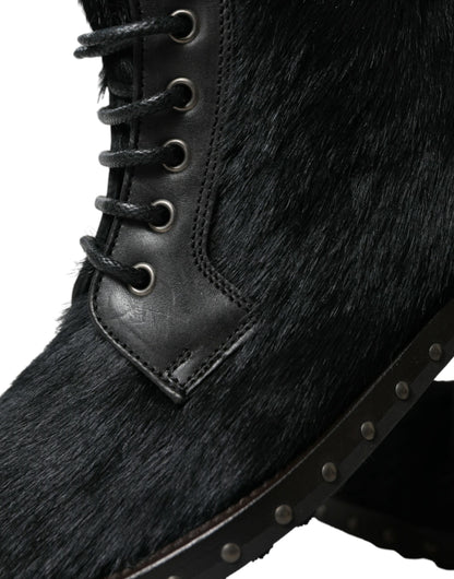  - Elegant Black Calf Leather Lace-Up Boots