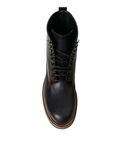  - Elegant Bi-Color Leather Boots