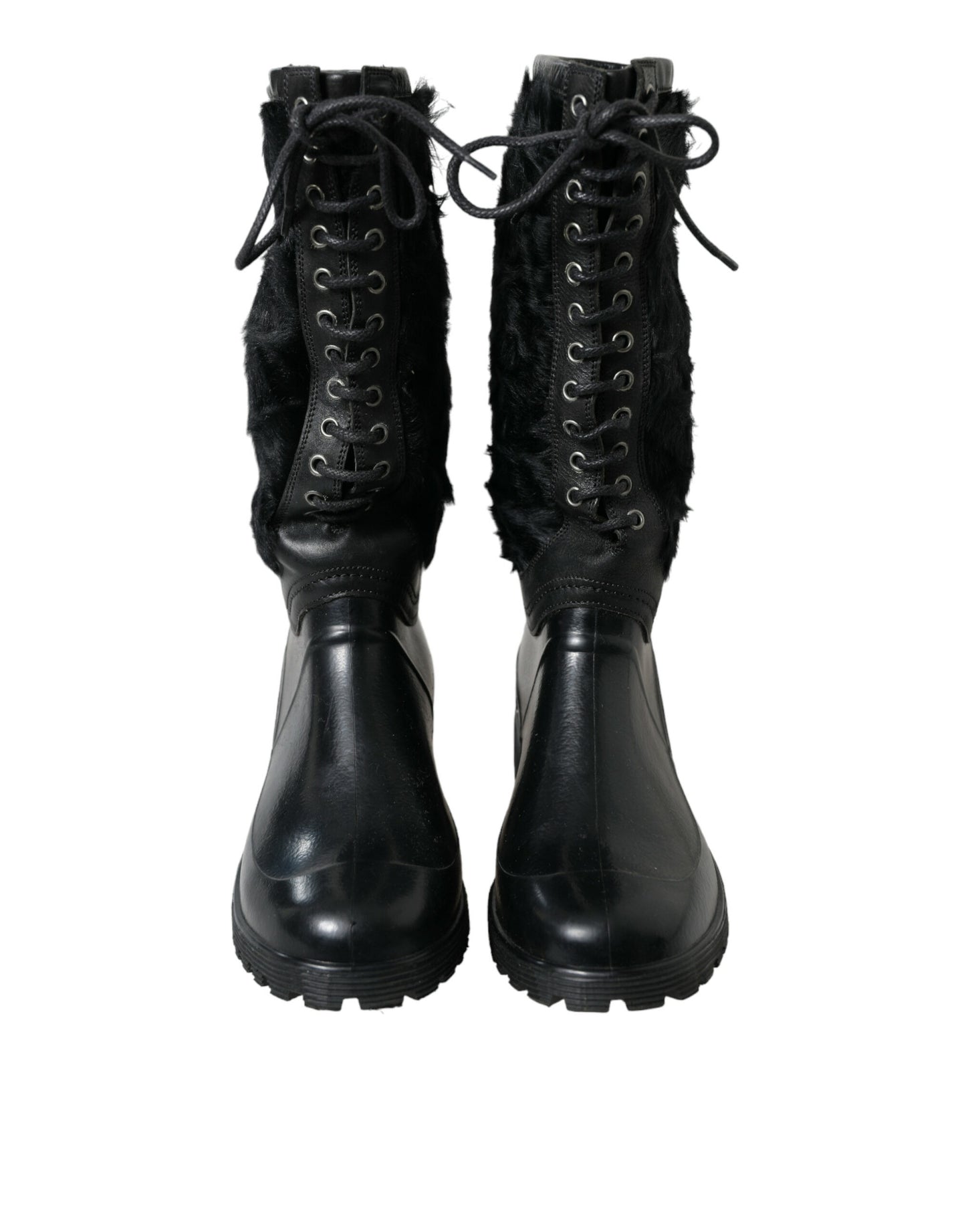  - Sleek Black Shearling Mid Calf Boots