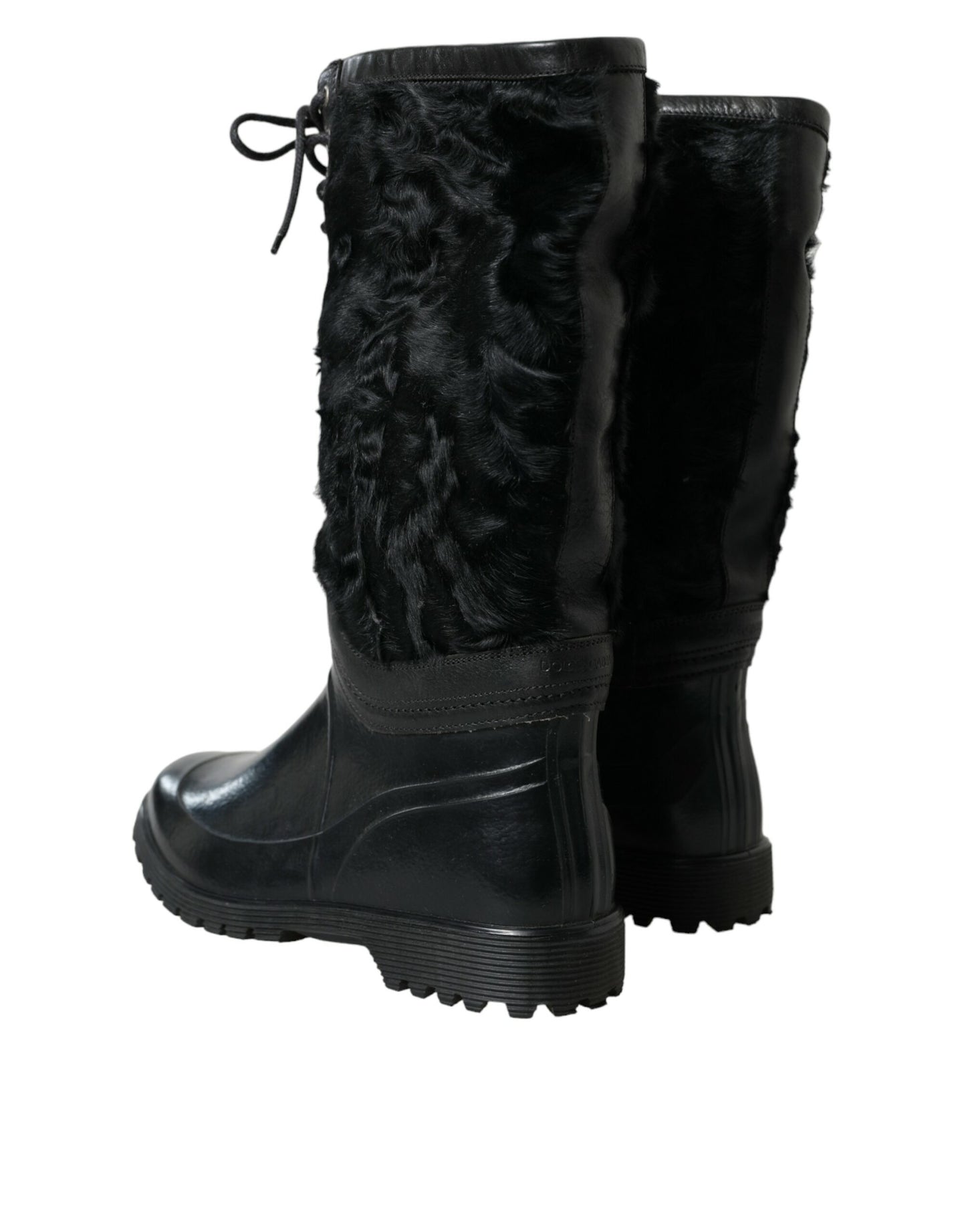  - Sleek Black Shearling Mid Calf Boots