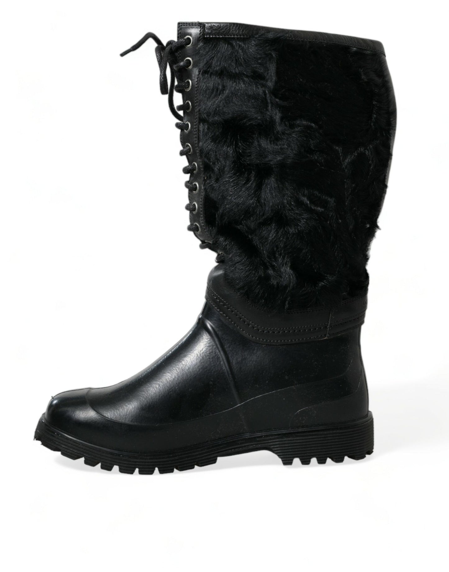  - Sleek Black Shearling Mid Calf Boots