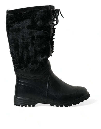  - Sleek Black Shearling Mid Calf Boots