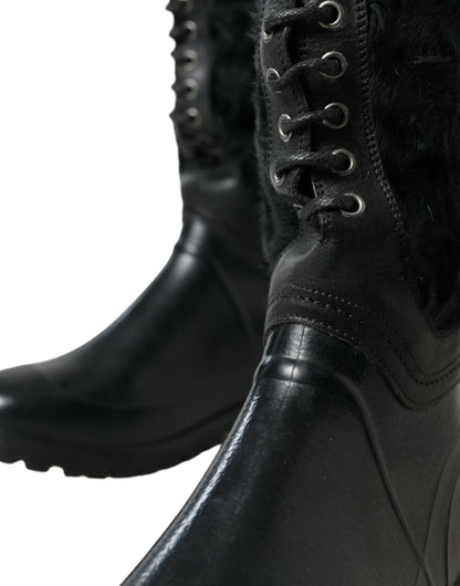  - Sleek Black Shearling Mid Calf Boots