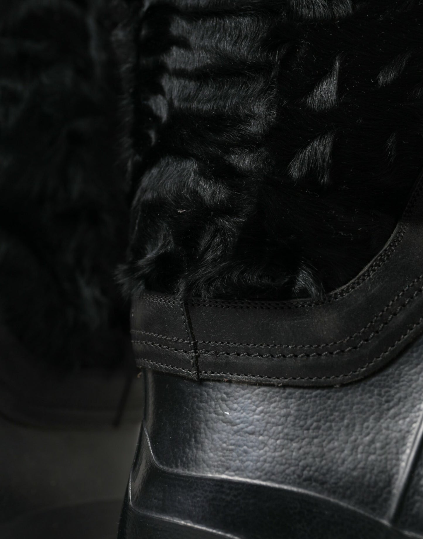  - Sleek Black Shearling Mid Calf Boots