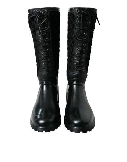  - Elegant Quilted Lace-Up Rain Boots