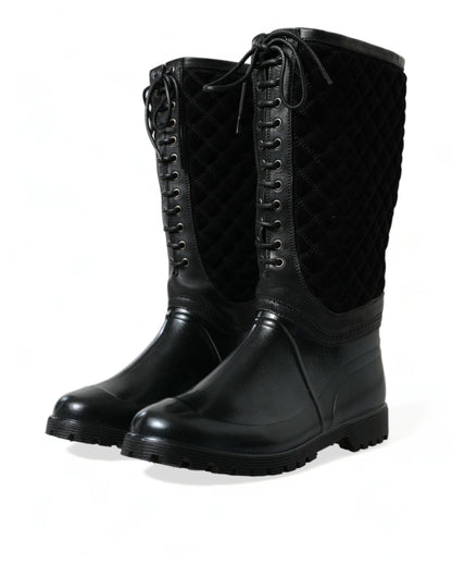  - Elegant Quilted Lace-Up Rain Boots