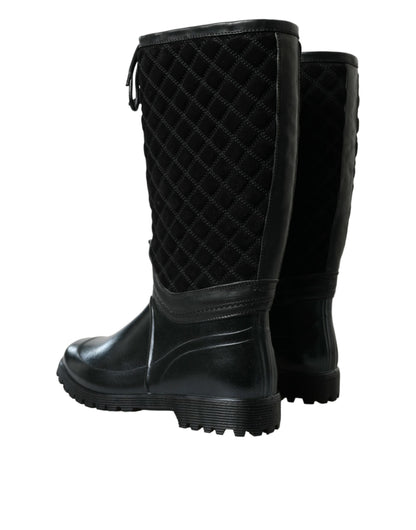  - Elegant Quilted Lace-Up Rain Boots