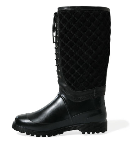  - Elegant Quilted Lace-Up Rain Boots