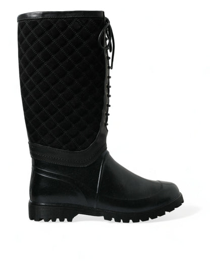  - Elegant Quilted Lace-Up Rain Boots