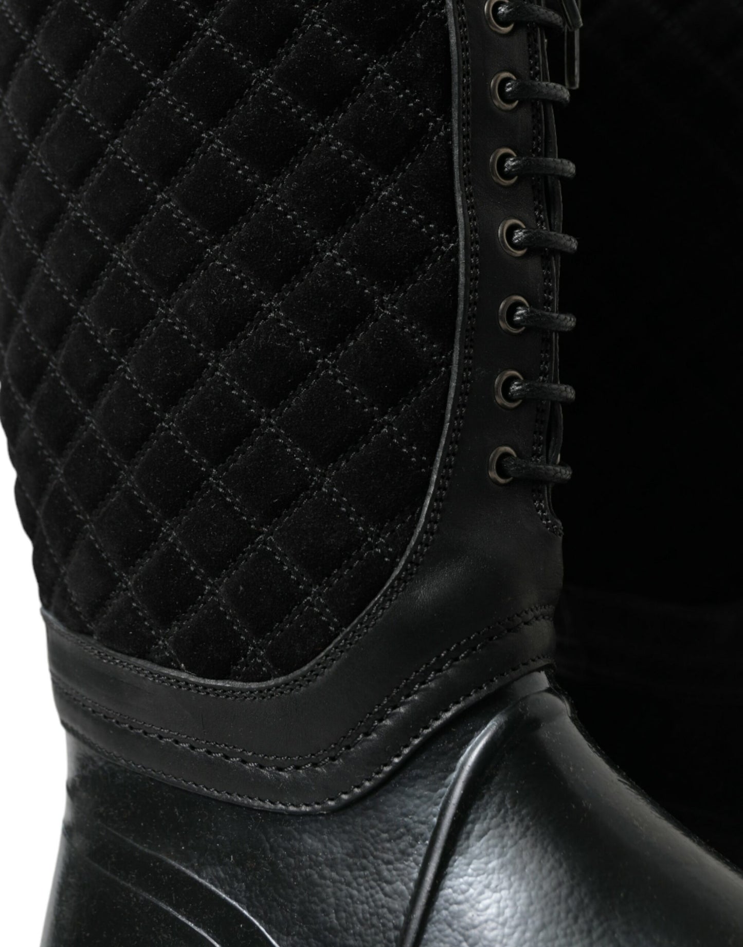  - Elegant Quilted Lace-Up Rain Boots