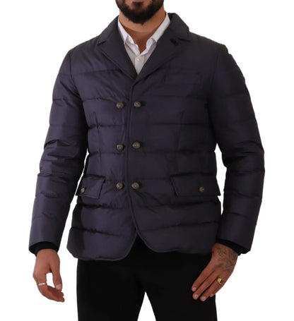  - Elegant Dark Blue Silk Blend Jacket