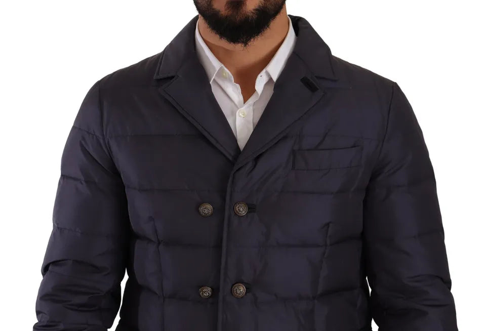  - Elegant Dark Blue Silk Blend Jacket