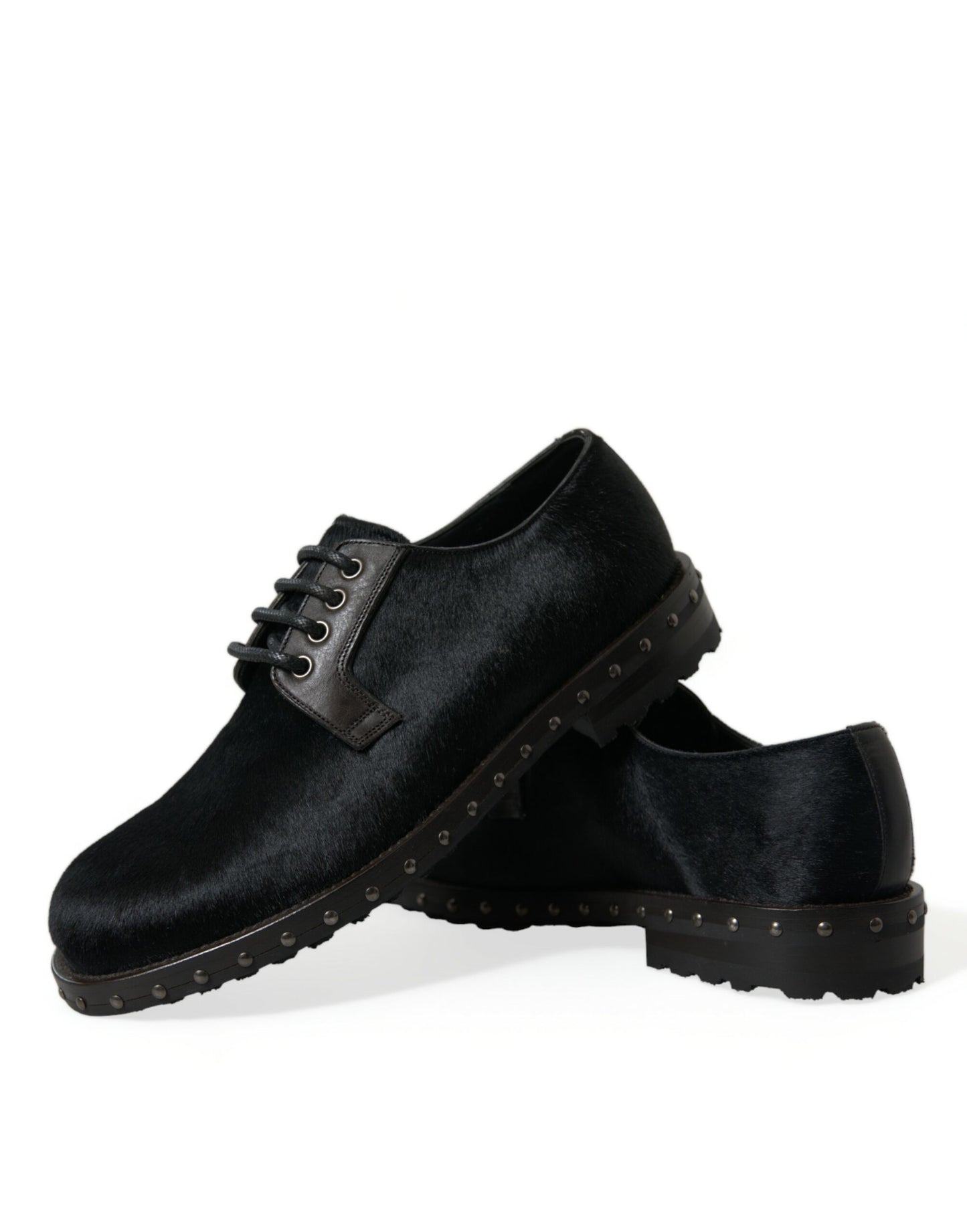  - Elegant Black Calf Fur Derby Shoes