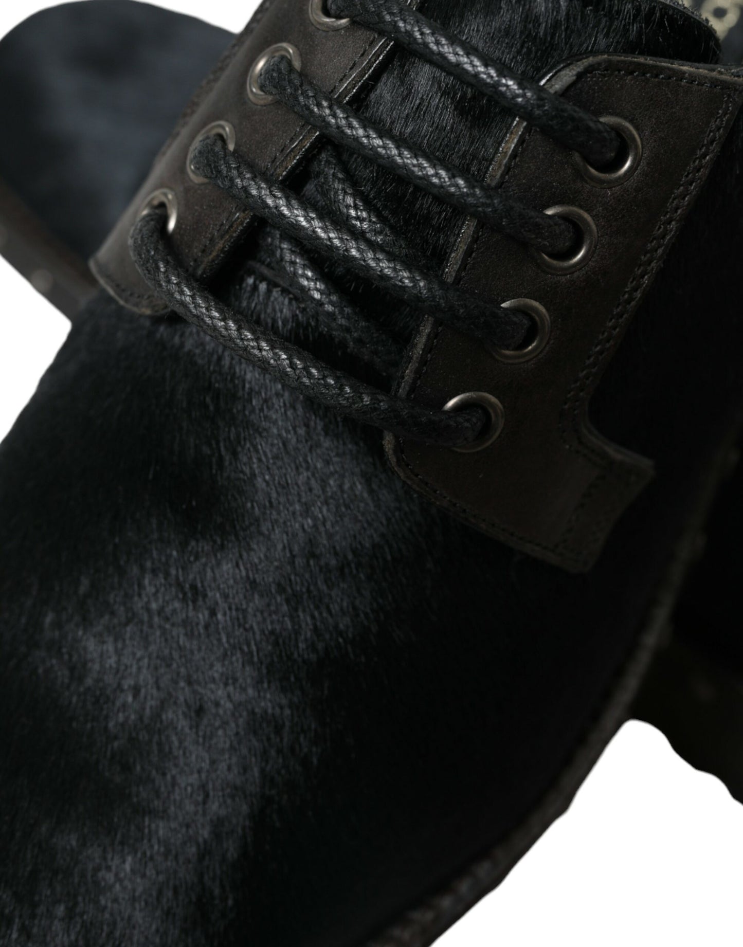  - Elegant Black Calf Fur Derby Shoes