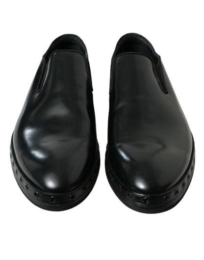  - Elegant Black Leather Studded Loafers