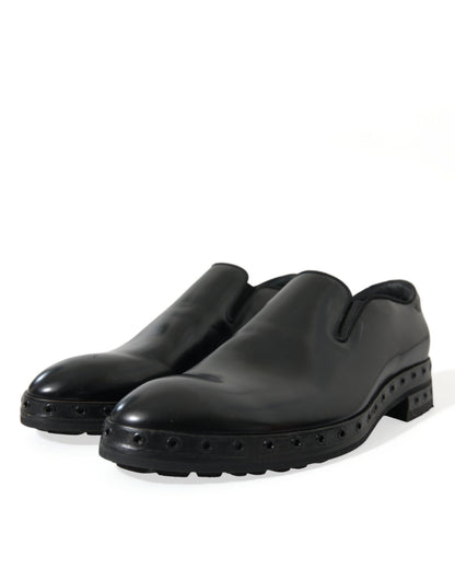  - Elegant Black Leather Studded Loafers