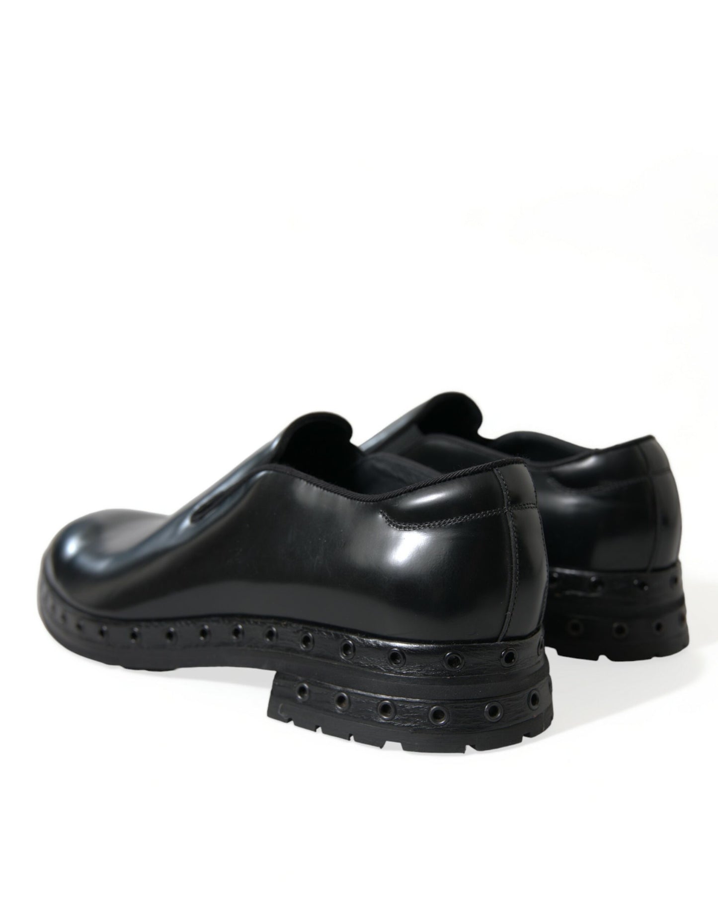  - Elegant Black Leather Studded Loafers