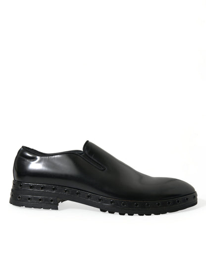  - Elegant Black Leather Studded Loafers