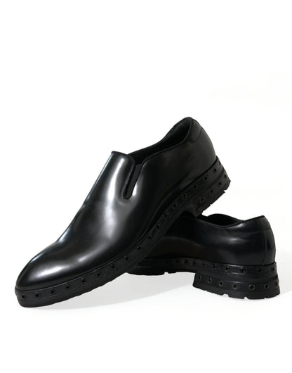  - Elegant Black Leather Studded Loafers