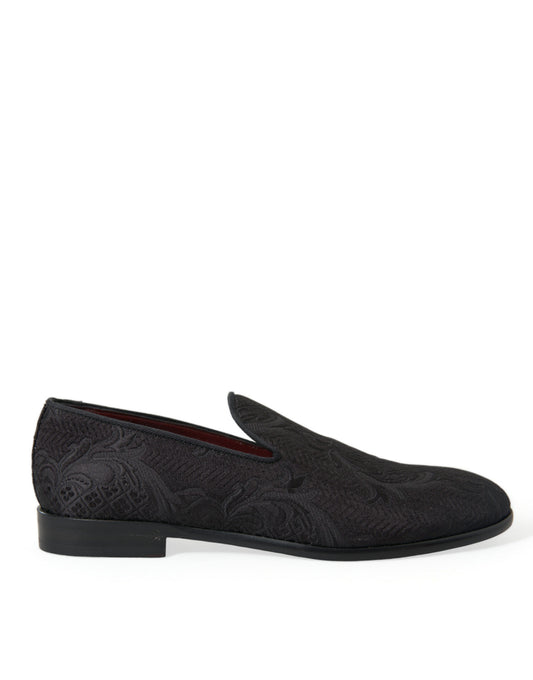  - Elegant Black Brocade Dress Loafers