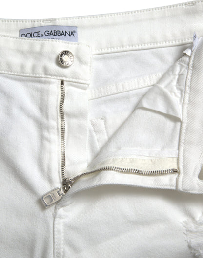  - Elegant White Mid-Waist Denim Cropped Jeans