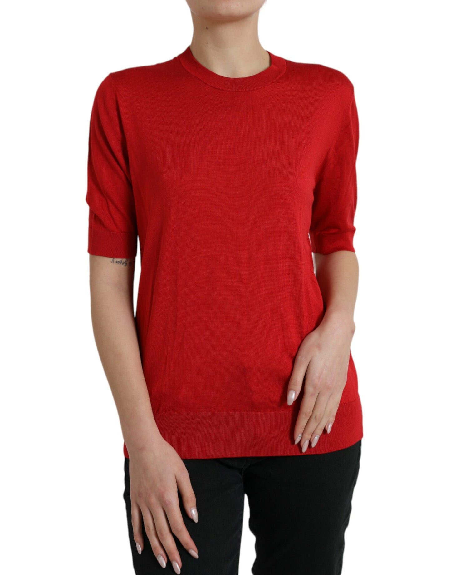  - Silk Red Crew Neck Top