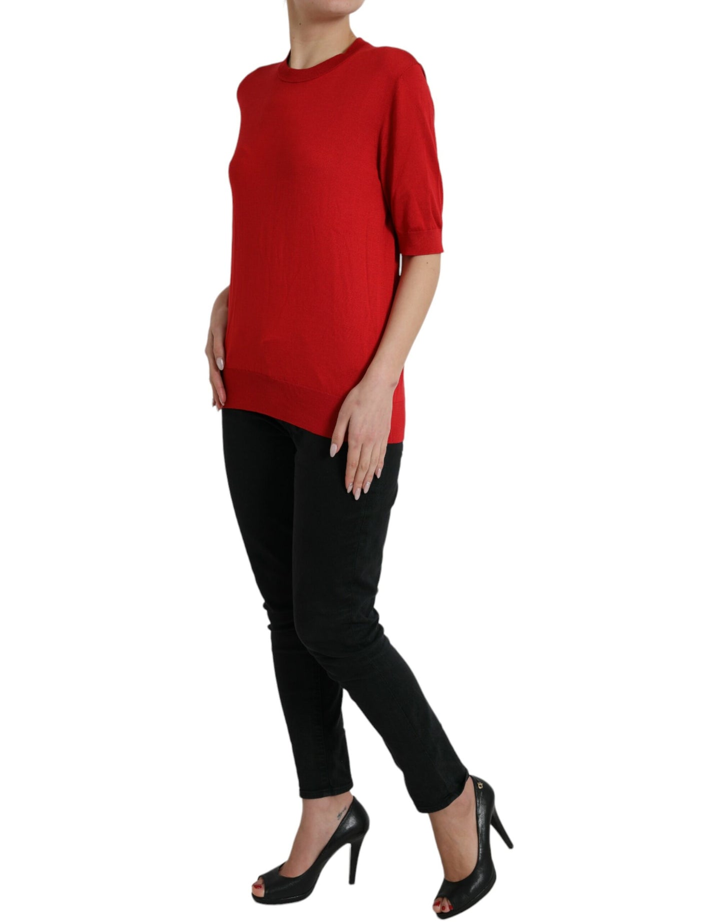  - Silk Red Crew Neck Top