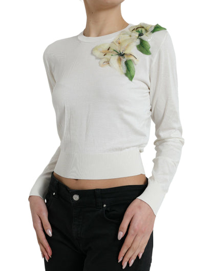  - Silk Floral Applique Pullover Sweater