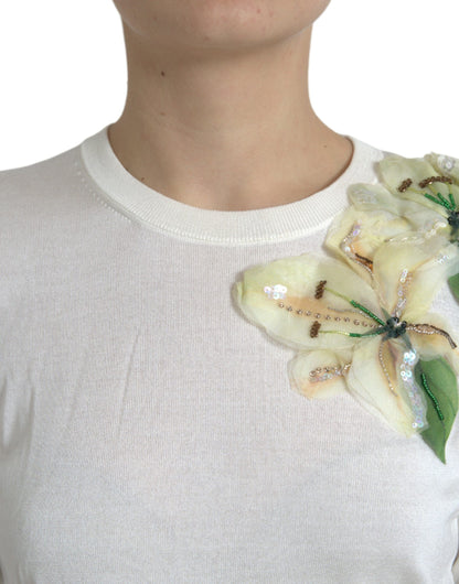  - Silk Floral Applique Pullover Sweater