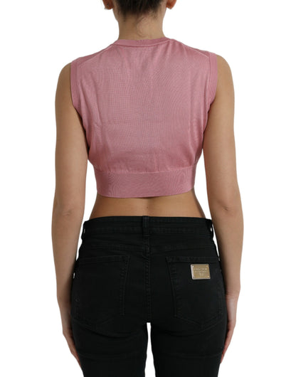  - Elegant Silk Crew Neck Cropped Tank Top