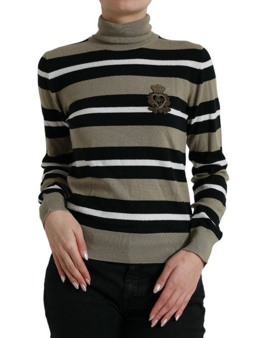  - Elegant Striped Turtleneck Wool Sweater