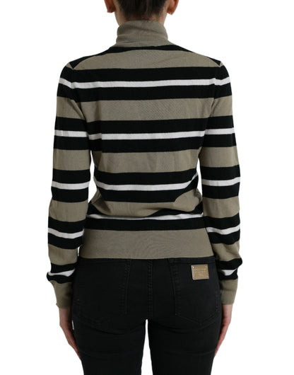  - Elegant Striped Turtleneck Wool Sweater