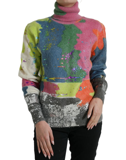  - Multicolor Mohair Turtleneck Casual Sweater
