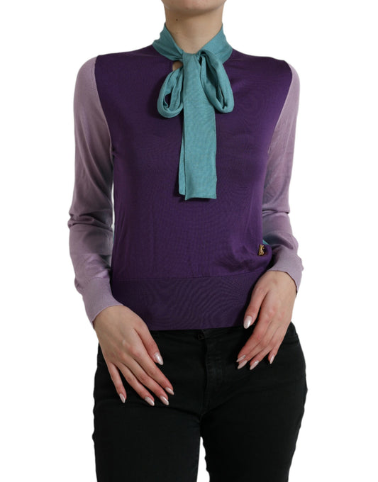  - Multicolor Silk Pussy-bow Sweater